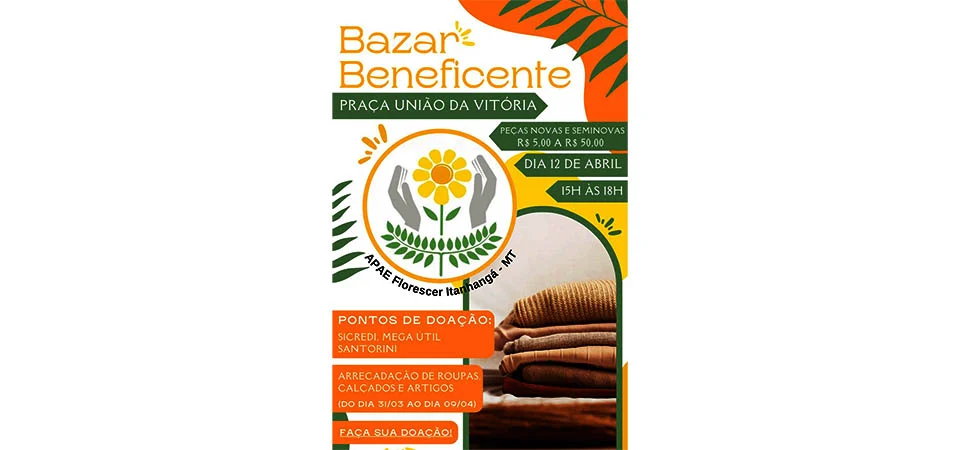 Itanhangá: APAE faz campanha de arrecadação de roupas para realizar bazar beneficente